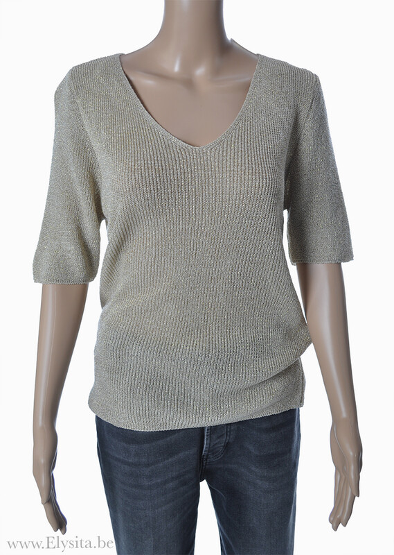 V-hals trui met glitter | Beige