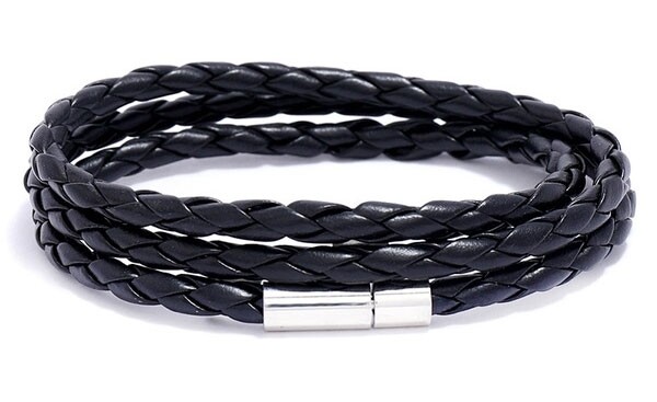 Gevlochten lederen armband | Zwart