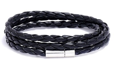 Gevlochten lederen armband | Zwart