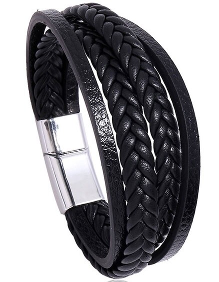 Lederen armband | Zwart, Kleur: Zwart