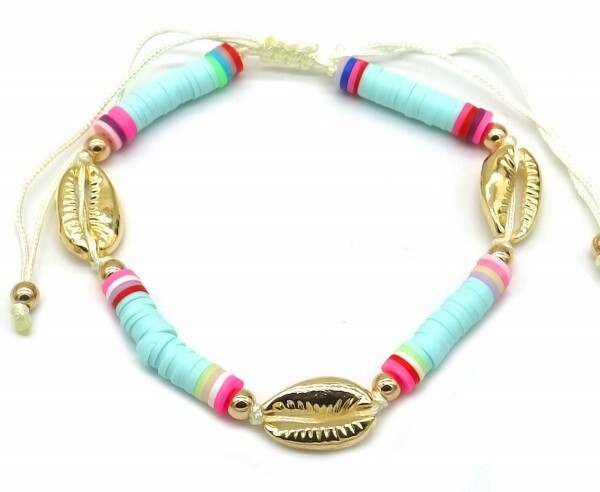 Enkelbandje met schelpen | Lichtblauw, Kleur: Blauw
