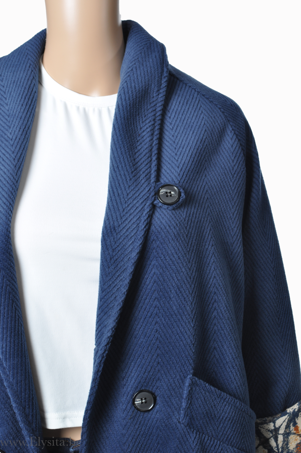 Ribfluweel mantel | Donkerblauw