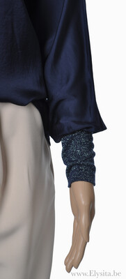 Blouse met glitter mouwen | Donkerblauw