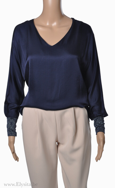 Blouse met glitter mouwen | Donkerblauw