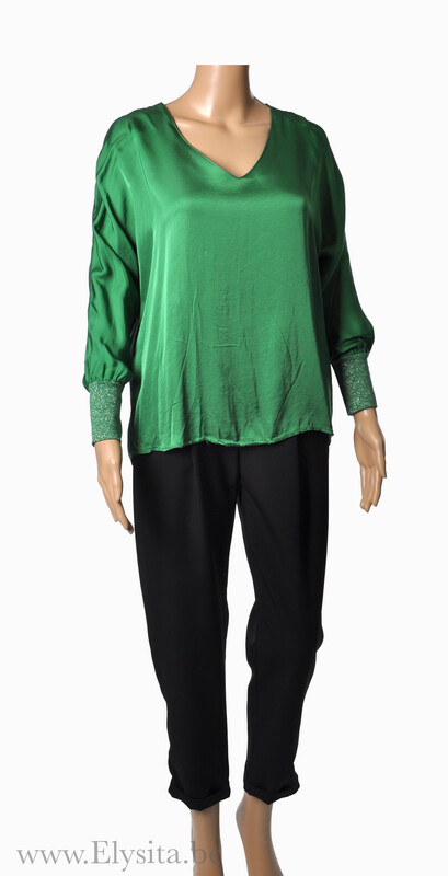 Blouse met glitter mouwen | Groen