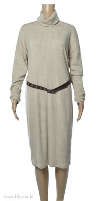 Rolkraag ribgebreide jurk met Riem