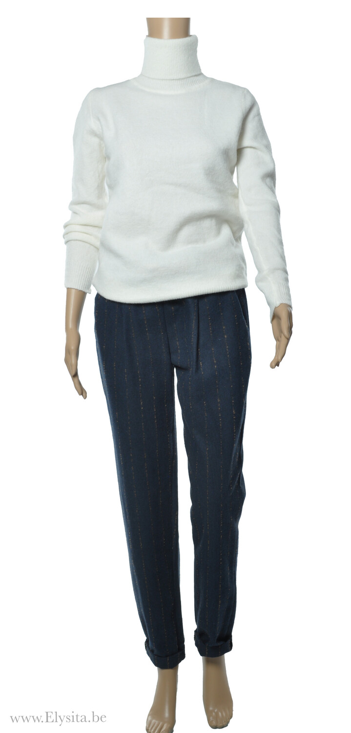 Wollen Broek Gestreept met Riem / Blauw