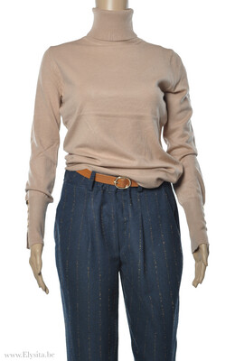 Rolkraagtrui met sierknopen / Beige