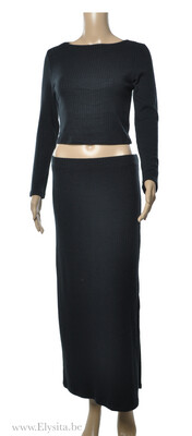 Geribde Rok &amp; Top Set - Zwart