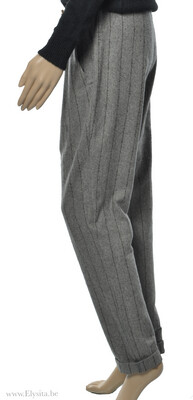 Wollen Broek Gestreept met Riem /Grijs
