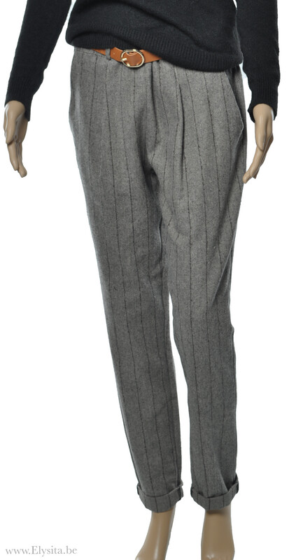 Wollen Broek Gestreept met Riem /Grijs