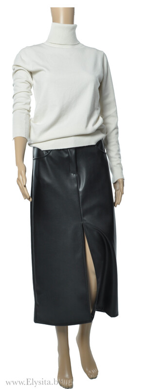 Lederen Lange Rok spleet Voor - Zwart