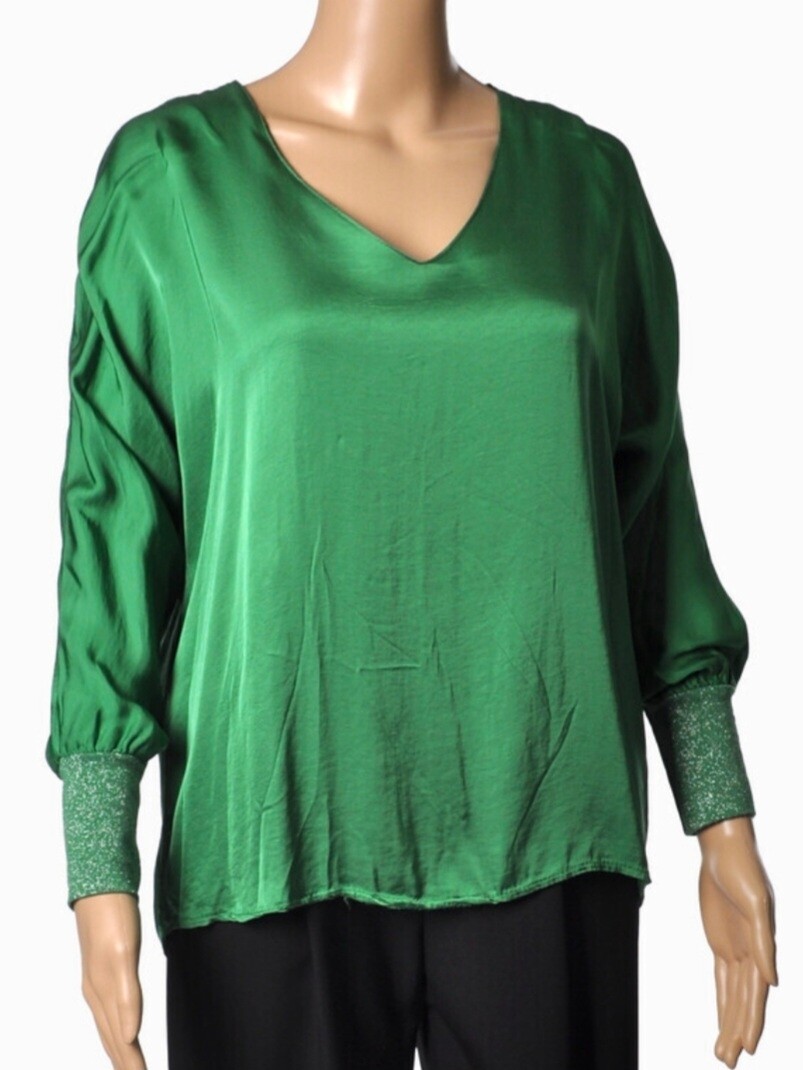 Blouse met glitter mouwen | Groen