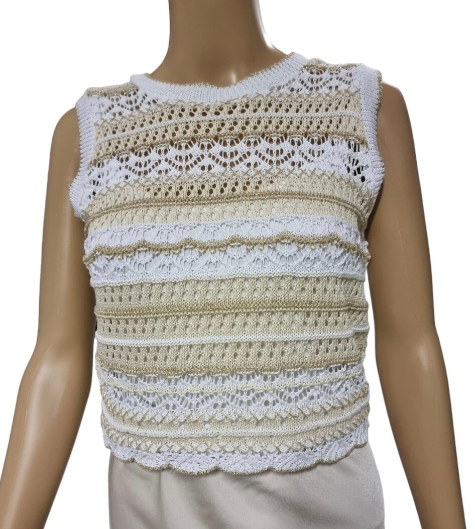 Gehaakte debardeur Wit-Beige