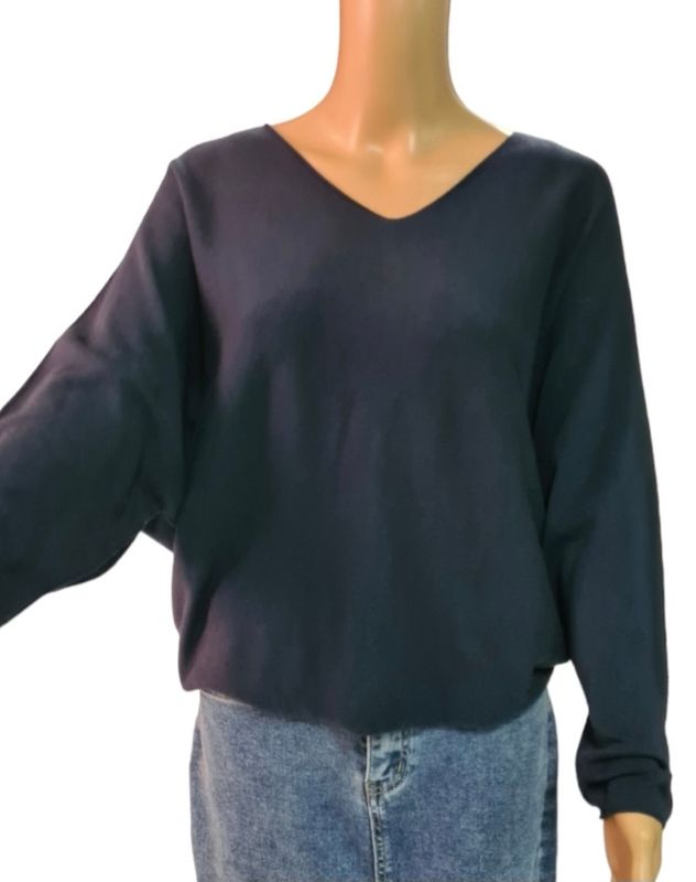 V-hals trui - -Donkerblauw