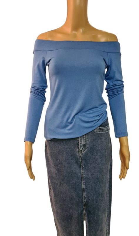 Off-shoulder T-shirt / Blauw