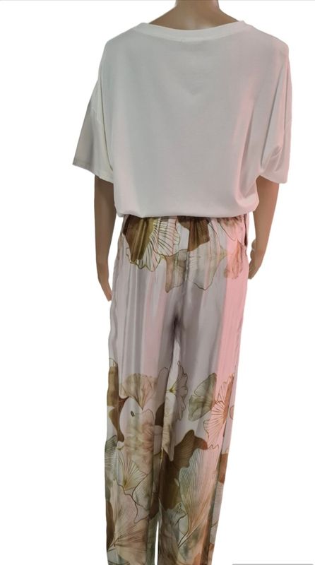Bedrukte satijnen broek / Beige-Groen