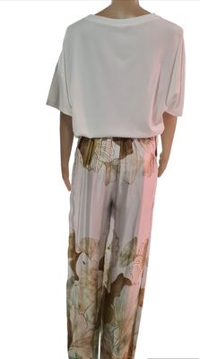 Bedrukte satijnen broek / Beige-Groen