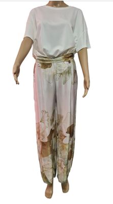 Bedrukte satijnen broek / Beige-Groen