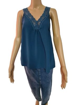 Kanten topje / Petroleumblauw