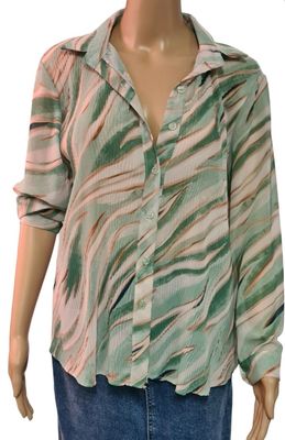 Bedrukte Tule Blouse / Beige-groen