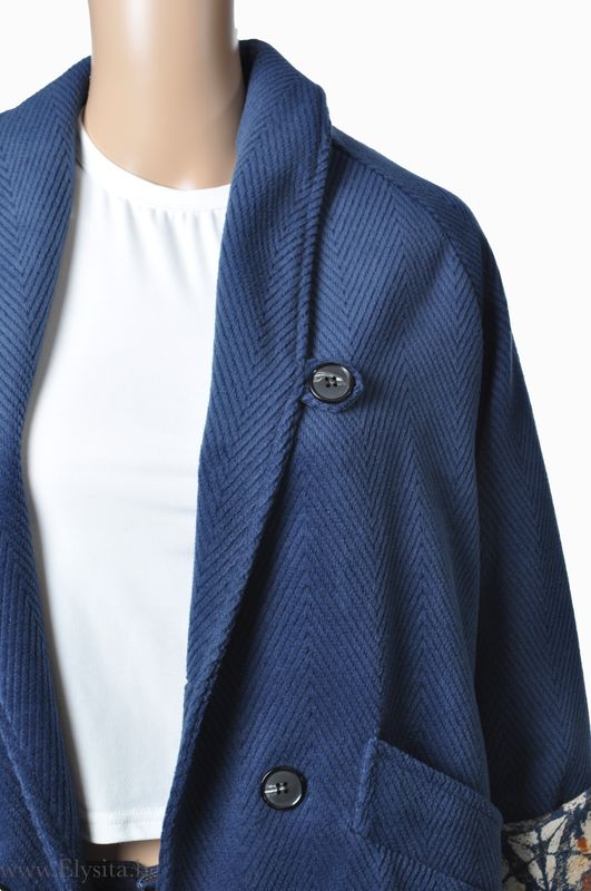 Ribfluweel mantel | Donkerblauw