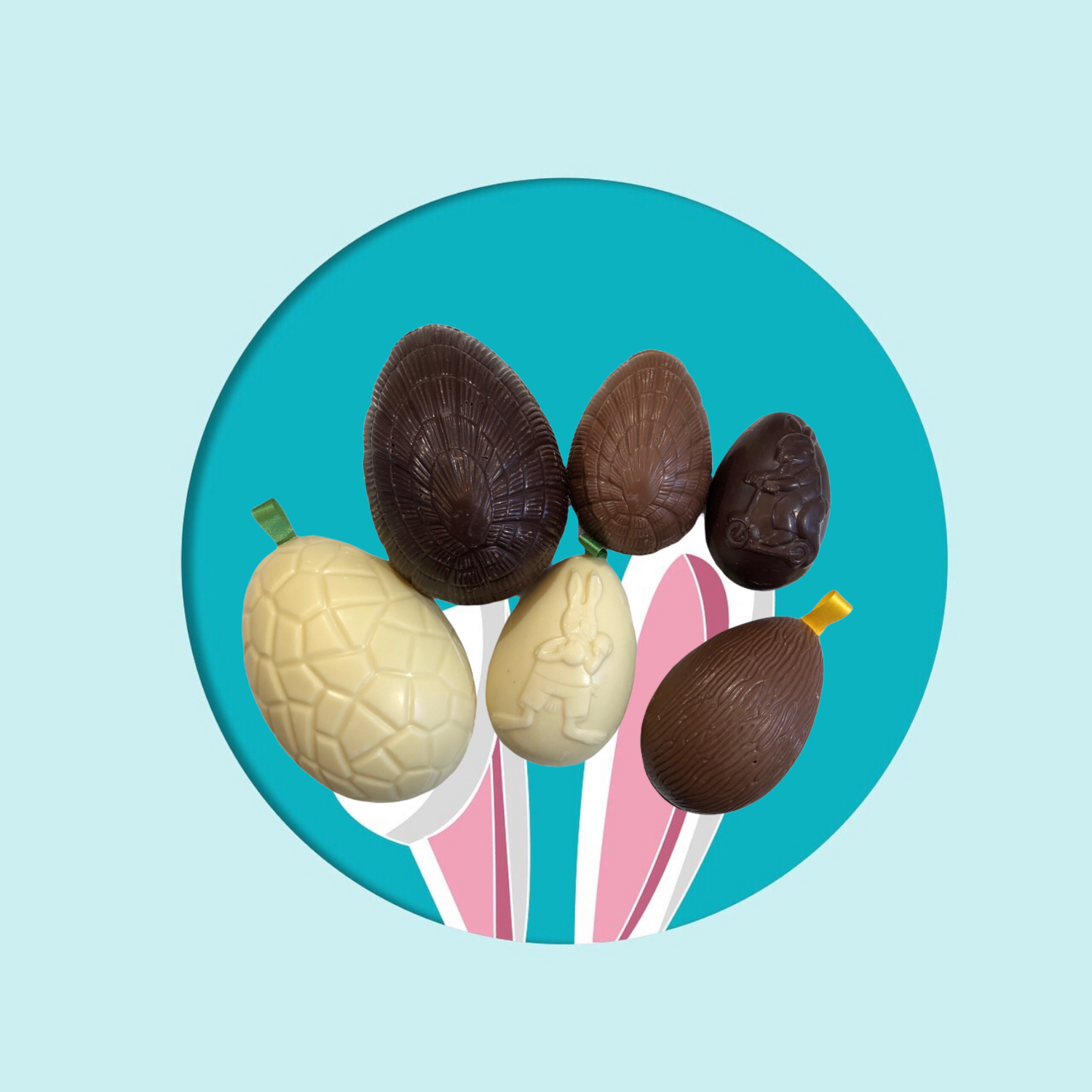 Handmade Chocolate Easter Eggs with Sugar Eggs &amp; Ribbon