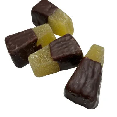 Temmerman pineapple points, partly coated in Belgian dark chocolate, artisanal and vegan with agar-agar