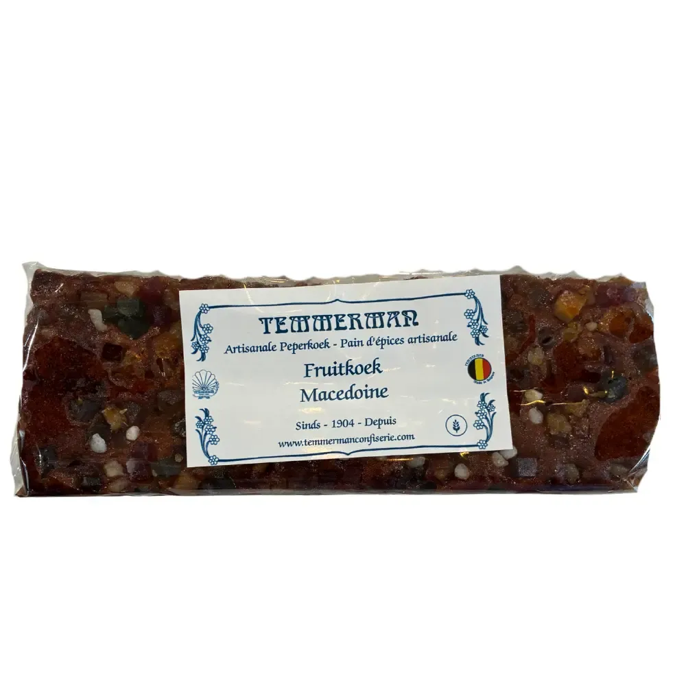 Temmerman mixed fruit gingerbread, baked with honey and a mixture of candied fruit