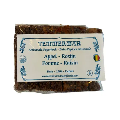Peperkoek met appel en rozijnen van Temmerman, gebakken met honing en extra zacht door het fruit