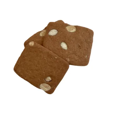 Temmerman almond bread, hard thinly sliced biscuit with almond pieces
