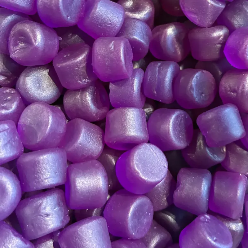 Temmerman violet liquorice, purple hard gums in a ball shape with a delicate violet flavour