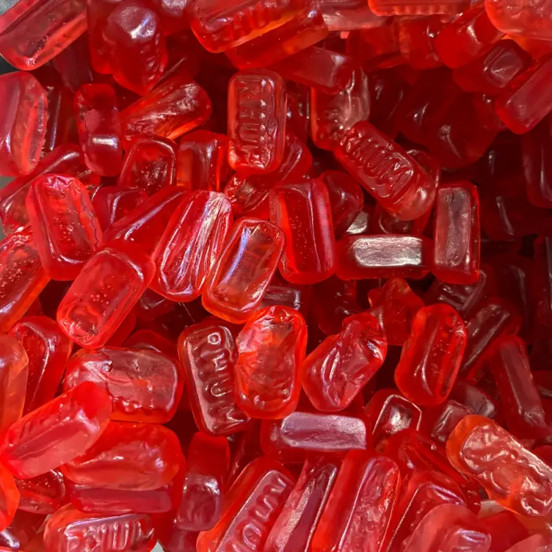Temmerman rum candies, small red hard gums of rectangular shape with a rum flavour