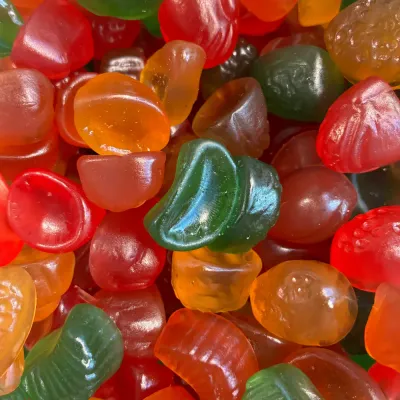 Temmerman macedonia fruit gums, a mixture of hard fruit gums in different colours and shapes