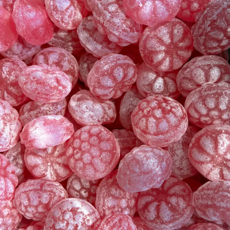 Temmerman raspberries, artisanal hard boiled sugar sweets with raspberry flavour