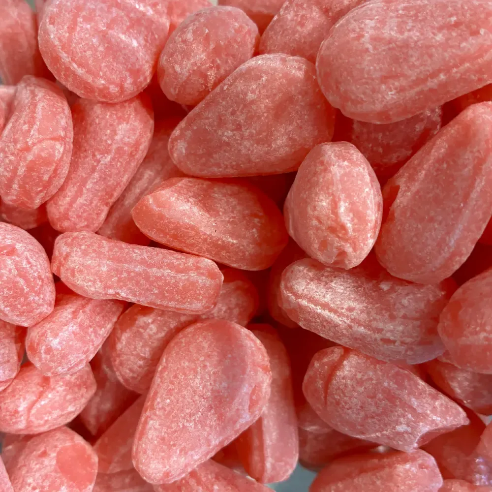 Temmerman large pears, red hard boiled sugar sweets with raspberry flavour in a pear shape