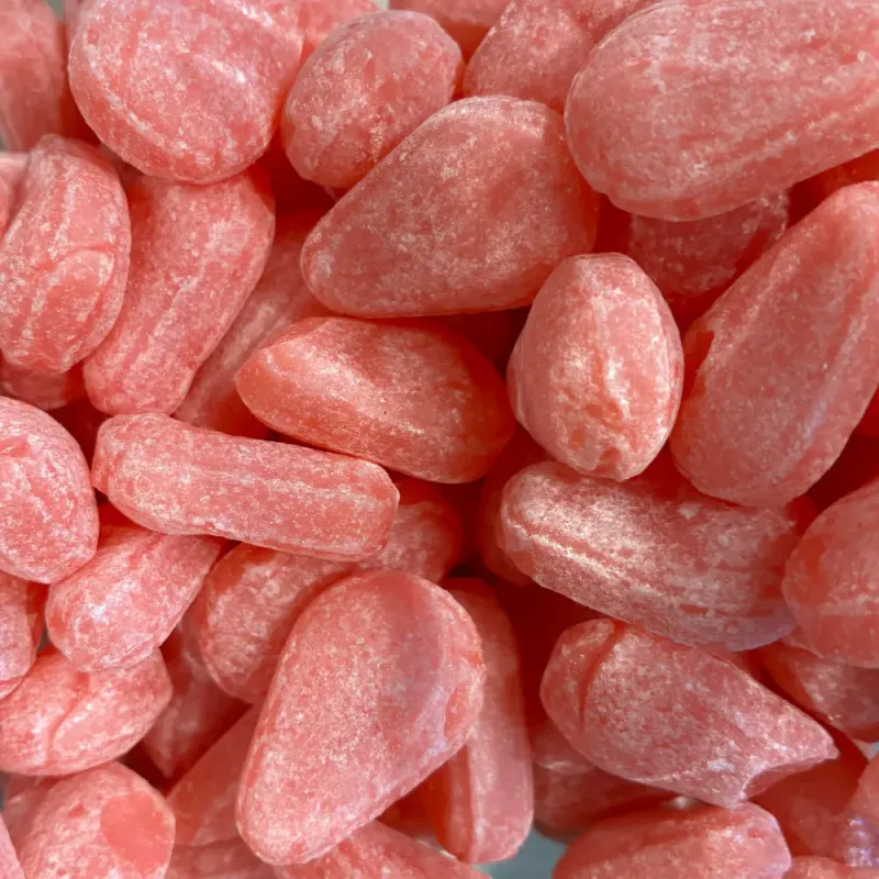 Temmerman large pears, red hard boiled sugar sweets with raspberry flavour in a pear shape