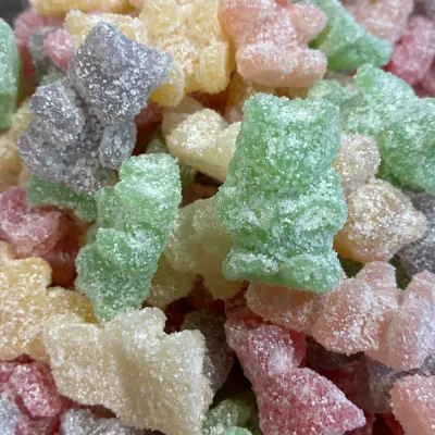 Zure beertjes van Temmerman, zachte gommen in berenvorm en verschillende kleuren, zonder gelatine