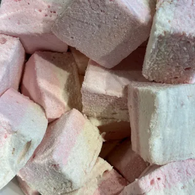 Temmerman pink and white marshmallows, soft square marshmallows beaten light and airy