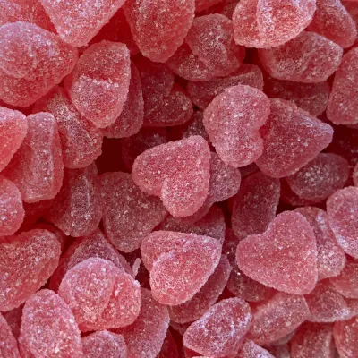 Petits cœurs framboise de Temmerman, petites gommes tendres rouges en forme de cœur, enrobées de sucre