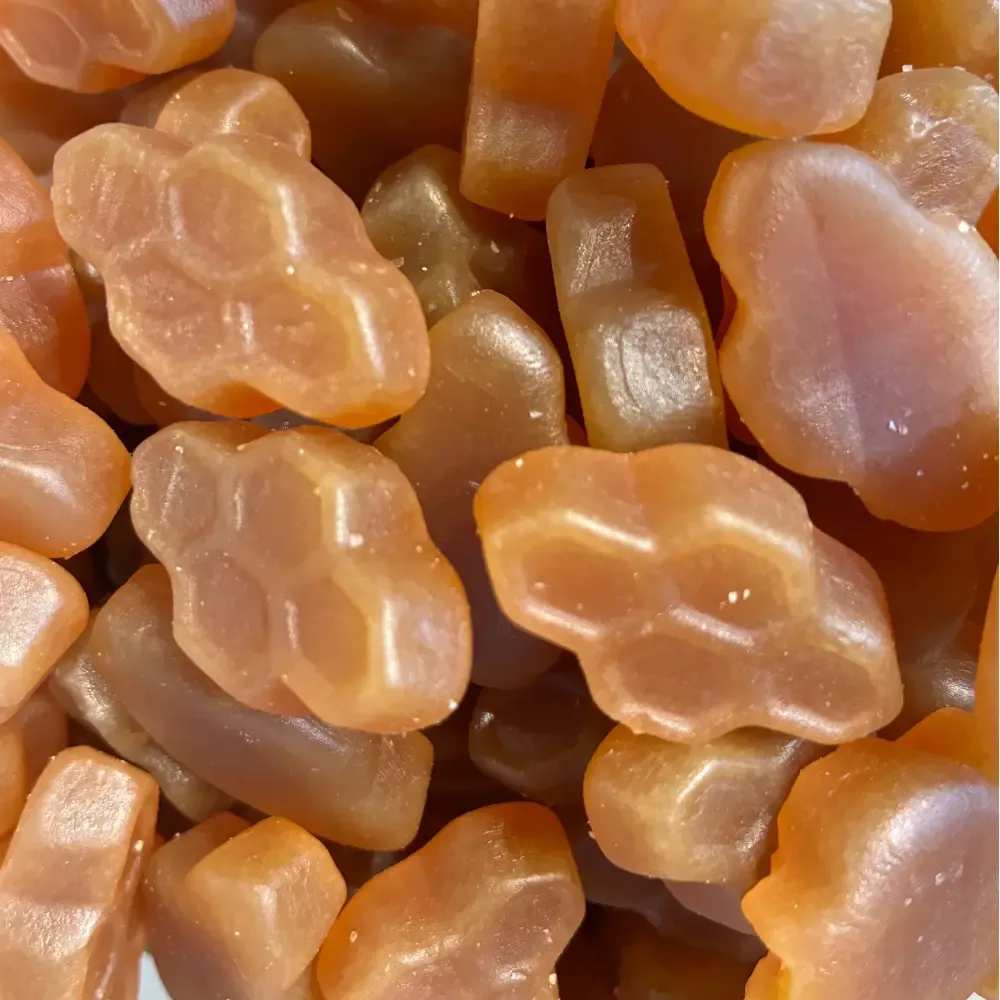 Temmerman honey liquorice combs, golden honeycomb shaped sweets with liquorice softened by honey