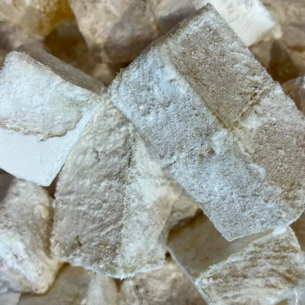 Temmerman lemon Turkish delight, yellow squares with lemon flavour, finished with icing sugar