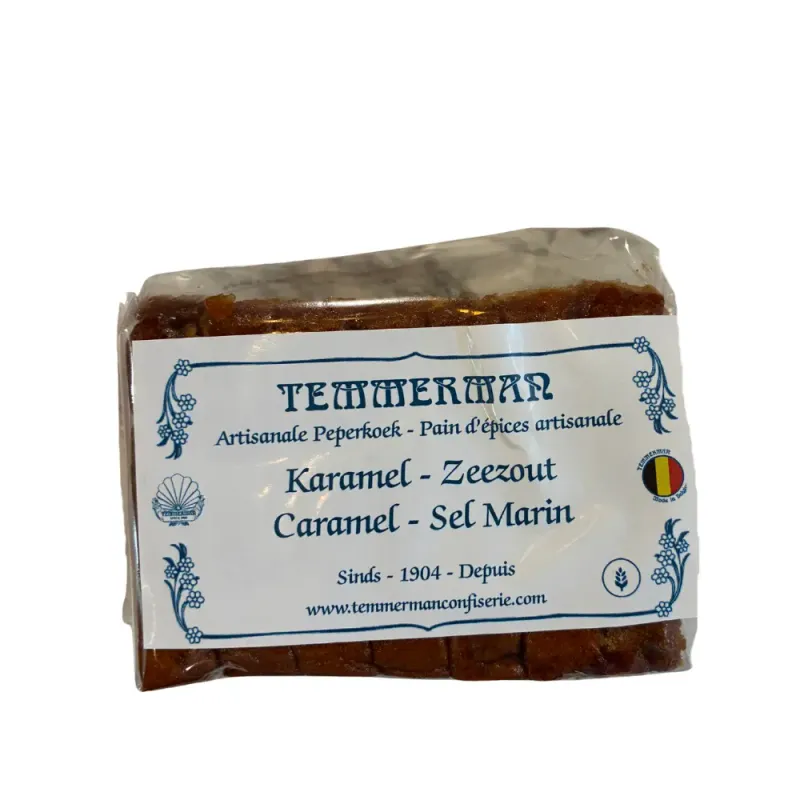 Temmerman caramel sea salt gingerbread, baked with honey to our family recipe