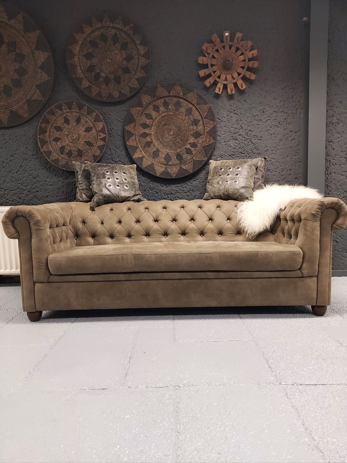 Taupe-colored, Suede-look sofa