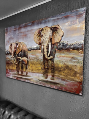 Metalen Wanddecoratie van blik " Olifanten"