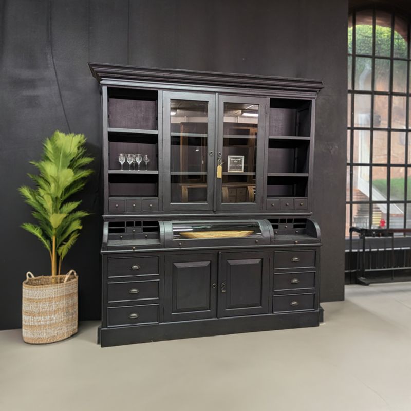 Rural Industrial Teak Sideboard - Matte Black Grocer's Cabinet for Every Room
