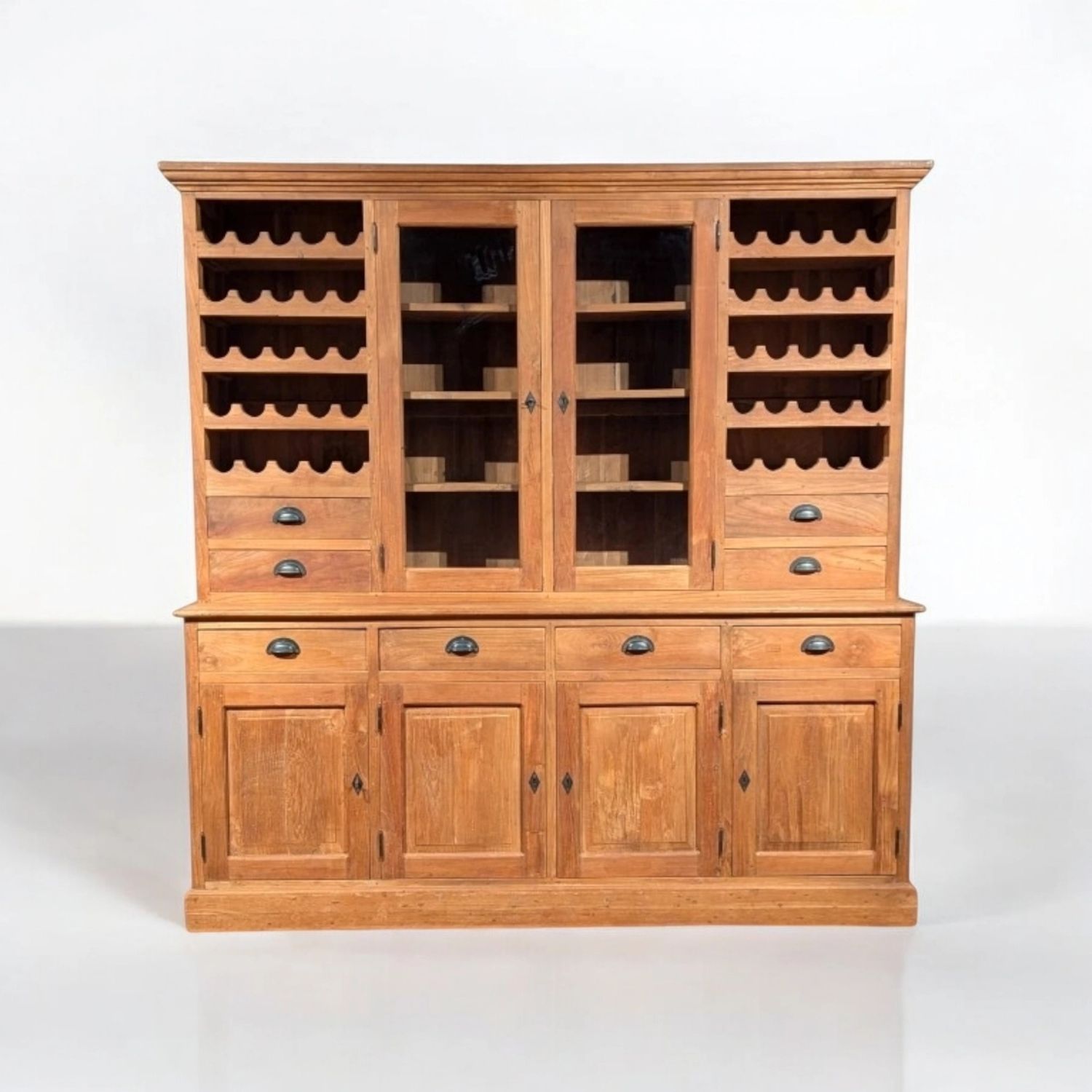 Robust Teak Sideboard with Wine Rack – 4 Doors, Restyling Possible