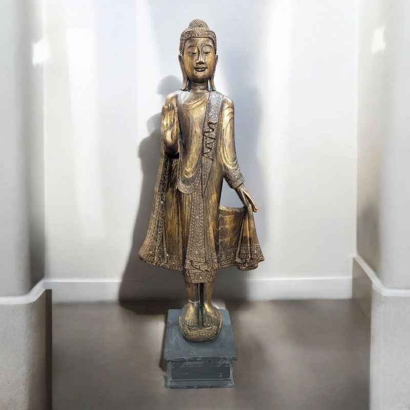 Statue de Bouddha du temple en bronze de Thaïlande – Sculpture sur bois faite à la main et détaillée