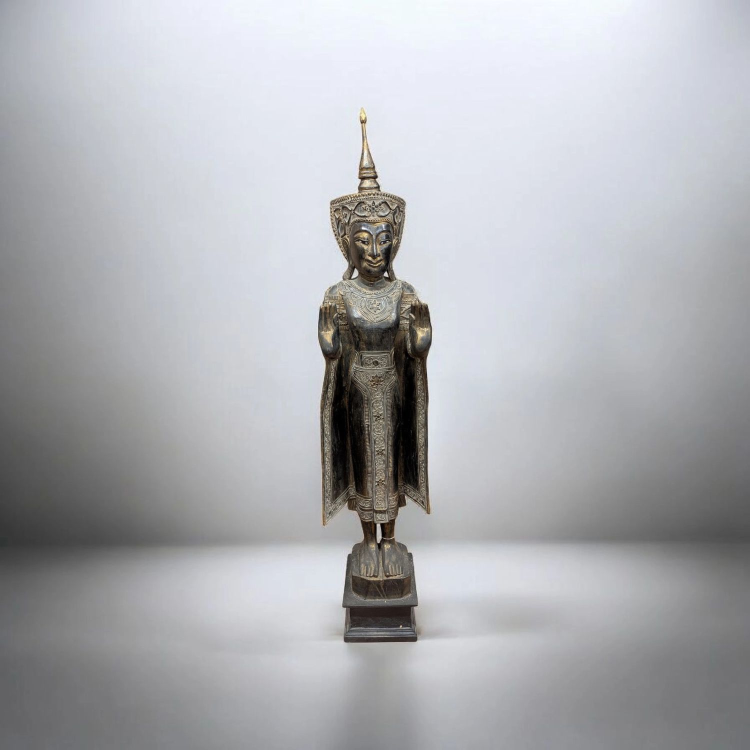 Golden Temple Buddha Statue from Thailand – Handmade and Detailed Wood Carving