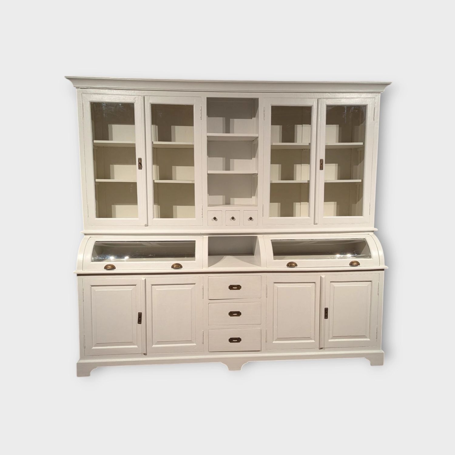 Grutterskast teak wit met glasdeuren - landelijke buffetkast